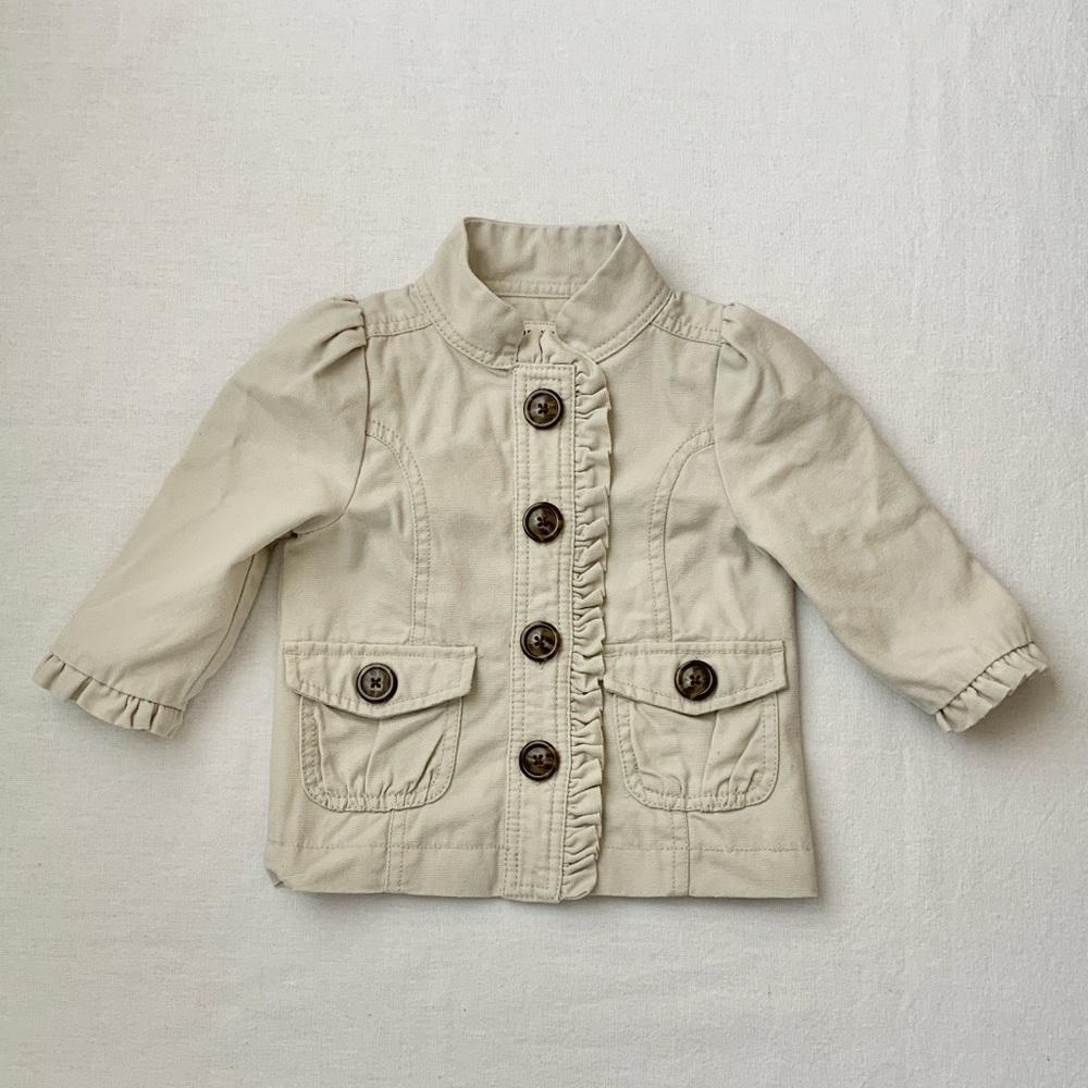 Old Navy Khaki Beige Cream Lightweight Fall Ruffle Jean Jacket size 12-18M